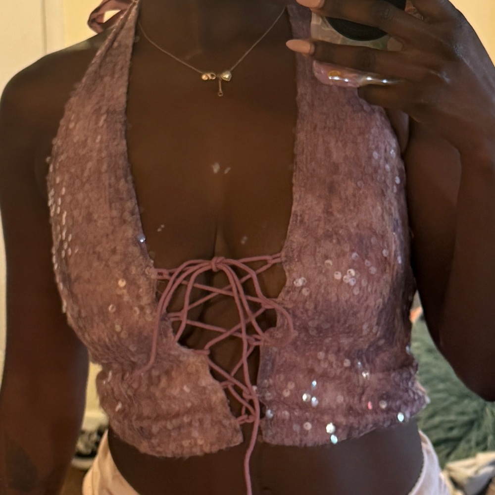 Pink Sequin Halter Top
